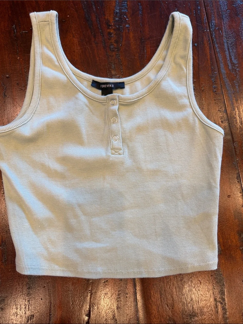 Forever 21 Light Green Ribbed Henley Crop Tank